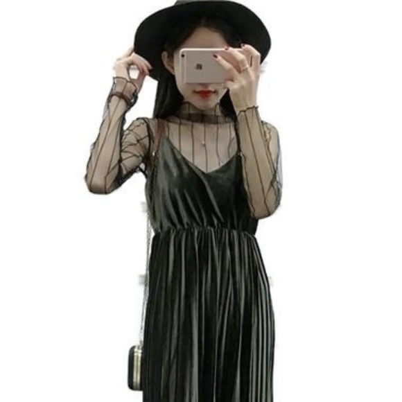 NEW Black Sheer Mesh Blouse Striped Top S to MP - Picture 2 of 8